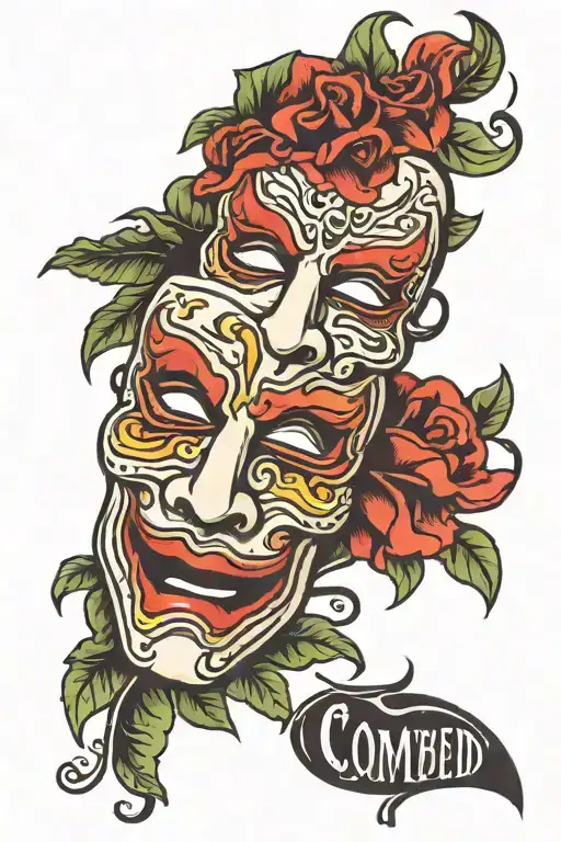 comedy tragedy mask tattoo design idea