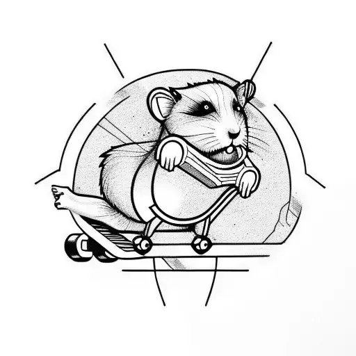 Hamster riding a skateboard tattoo design idea