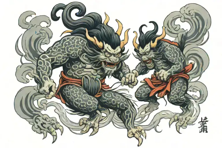 raijin and fujin back piece tattoo tattoo design idea