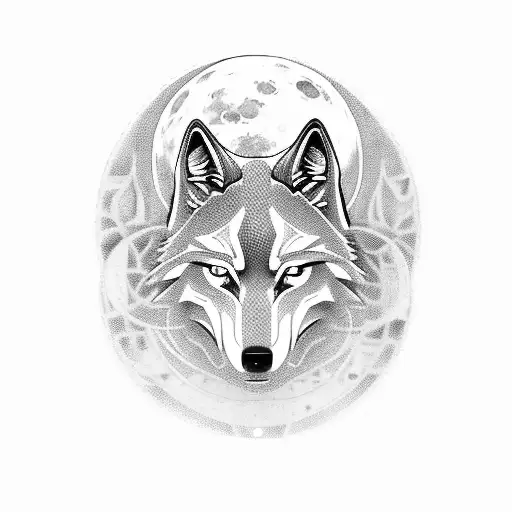 robotic wolf made of car parts howling at the moon tattoo design idea