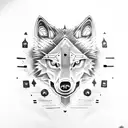 robotic wolf made of car parts howling at the moon tattoo design idea