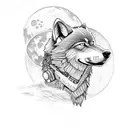 robotic wolf made of car parts howling at the moon tattoo design idea