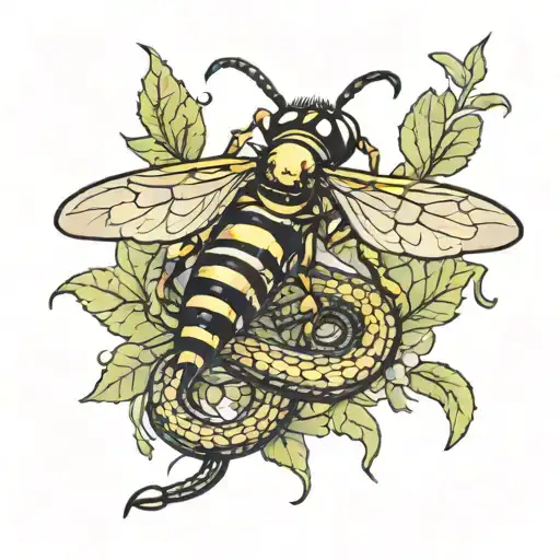 Wasps eating a snake corpse tattoo design idea