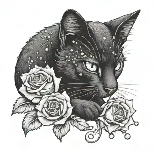 black cat cub and roses wrapped tattoo design idea