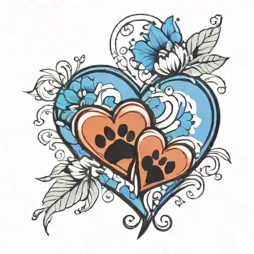 Blue Heart with 2 dog paw prints tattoo design idea