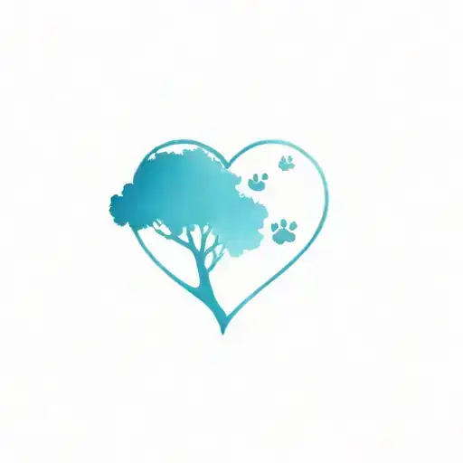 blue heart with 2 dog paws Infront and tree of life  tattoo design idea