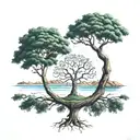 tree with Lemniscate symbol floating on an island in the sky tattoo design idea