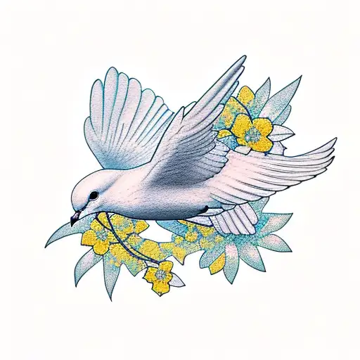 dove flying with flowers tattoo design idea