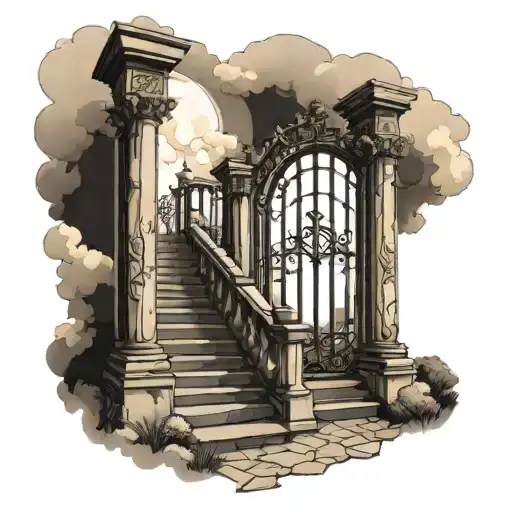Heaven gates with stairs tattoo design idea