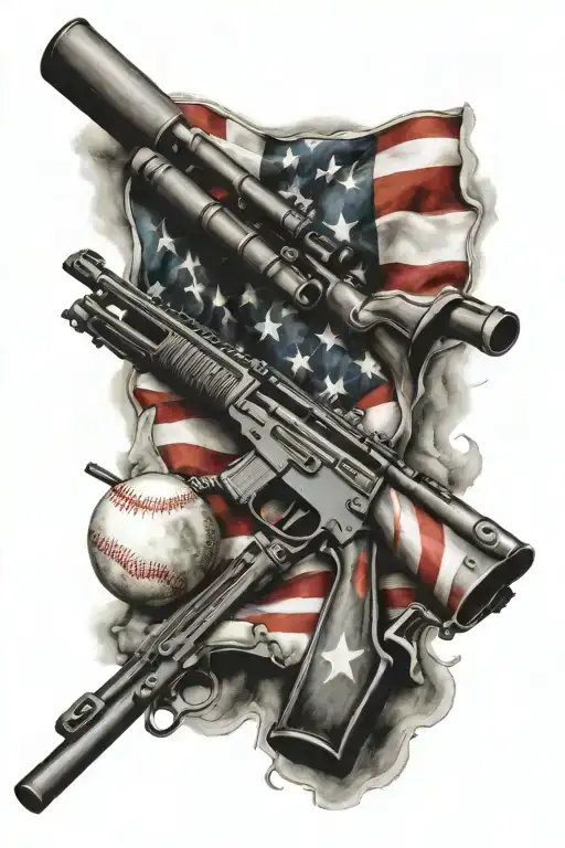 Rifles, american flag, baseball diamond tattoo design idea