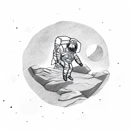 crescent moon rock climbing astronaut  tattoo design idea