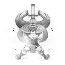 A powerful Viking warrior lifting weights in a gym tattoo design idea
