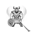 A powerful Viking warrior lifting weights in a gym tattoo design idea
