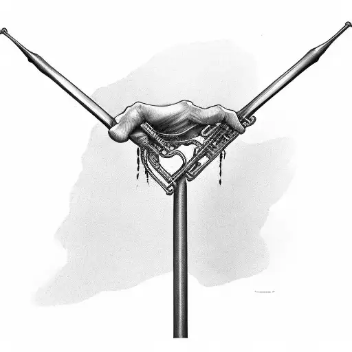  walking stick with flat cap on end leaning in trombone  tattoo design idea