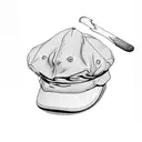 flat cap and walking stick. mountain background  tattoo design idea