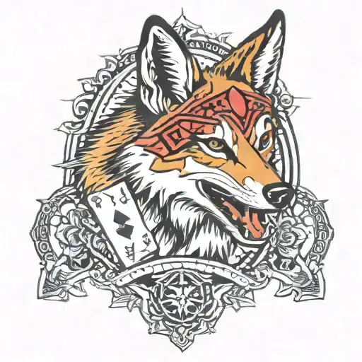 Coyote with cards tattoo design idea