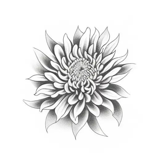 Chrysanthemum Black and Grey with other floral elements throughout tattoo design idea