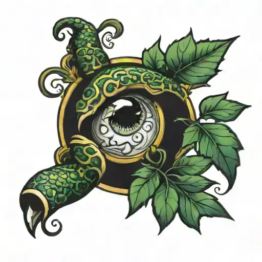 Moon Ivy Snake Eye Pillar Water tattoo design idea