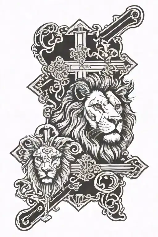 Lion, Cross , Jesus, Quote, 3 small crosses tattoo design idea