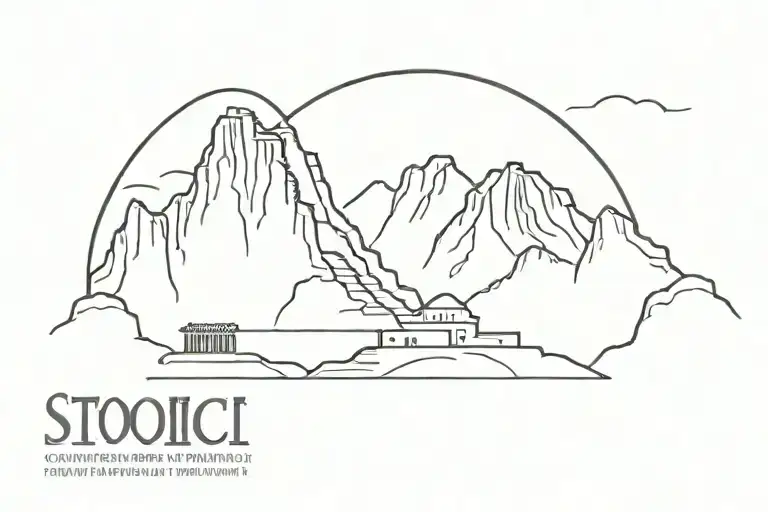 ancient rome , stoic philosophy, strength, mountain, wisdom   tattoo design idea