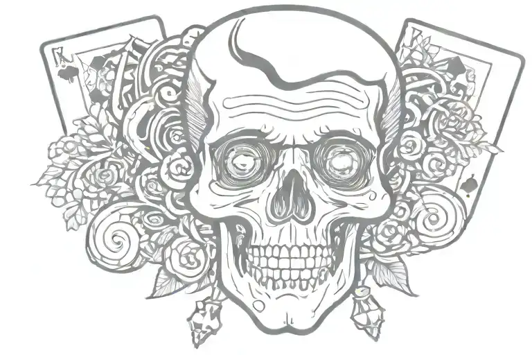 Rock'n'Roll Elvis  skull, poker cards, dices tattoo design idea