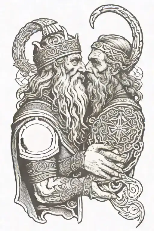 Odin holding mimir's head on his hand holding tattoo design idea