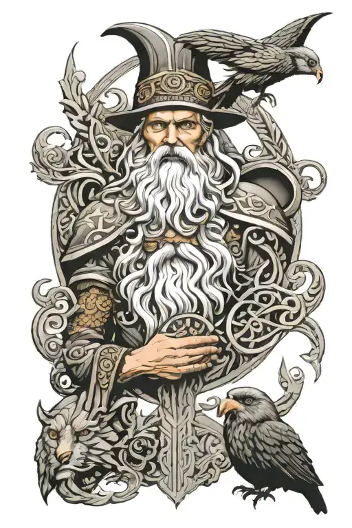 Odin and mimir god tattoo design idea