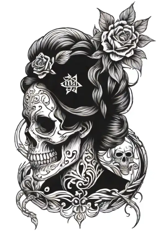skull and woman soul tattoo design idea
