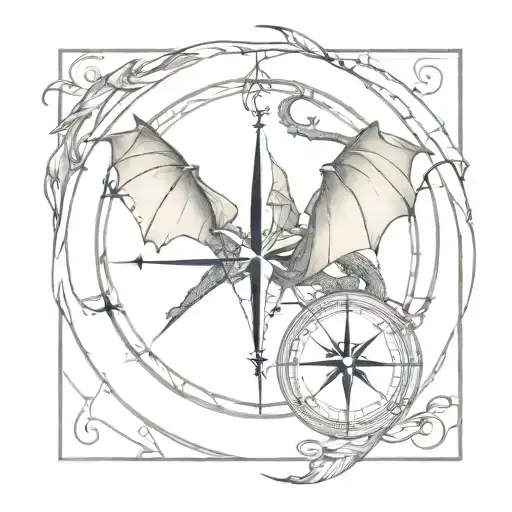 Dragon wrapped around a compass rose intertwined within tattoo design idea