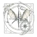 Dragon wrapped around a compass rose intertwined within tattoo design idea