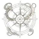 Dragon wrapped around a compass rose intertwined within tattoo design idea
