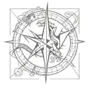 Dragon wrapped around a compass rose intertwined within tattoo design idea