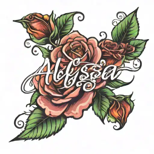 Alyssa name tattoo with roses all around   tattoo design idea