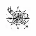 compass, hiking, sun, mardi gras mask, waves, light towers, shark diving tattoo design idea