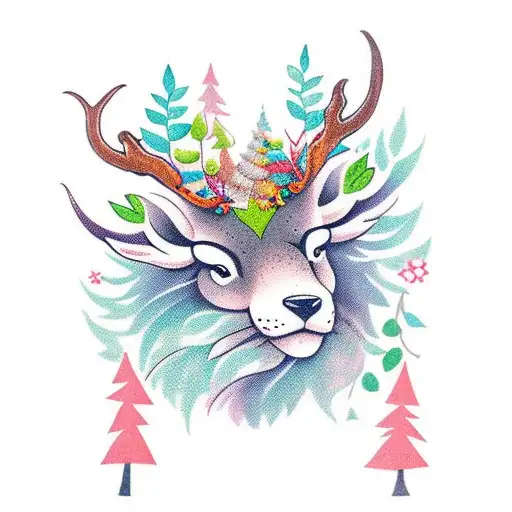 A new-school design featuring a whimsical forest scene with various animals tattoo design idea