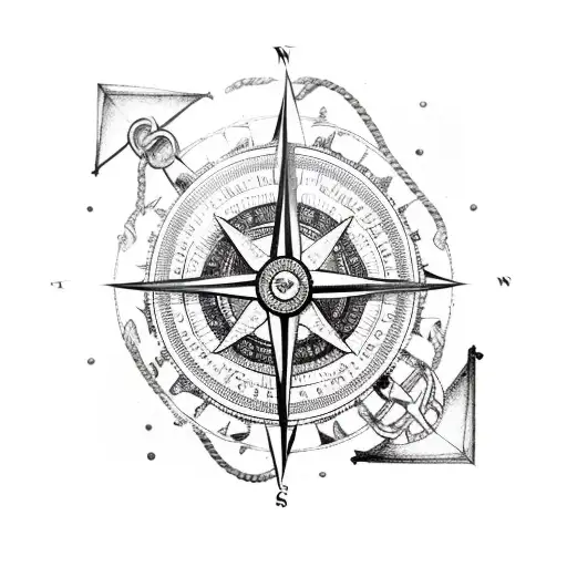 a compass with a rope to an bote anchor  tattoo design idea