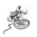 eagle fighting a snake and snake winning  tattoo design idea