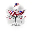 tree, heaven vs hell, usa flag, 7 deadly sins, 7 saving graces tattoo design idea