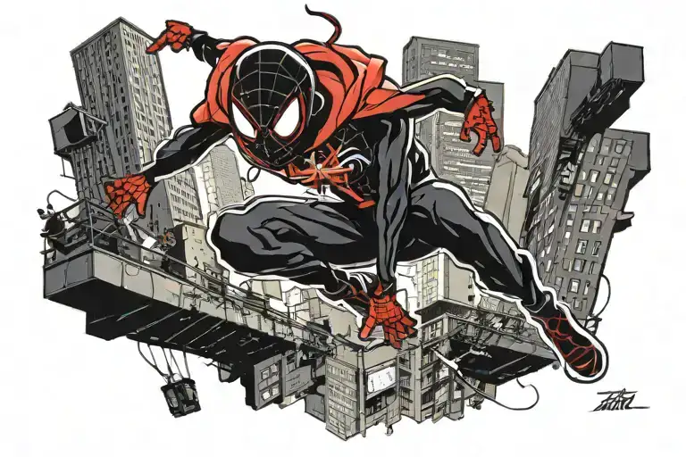 leap of faith miles morales falling from the building tattoo design idea