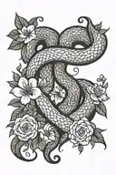 black mamba snake wrapped around heart with flowers tattoo design idea