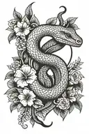black mamba snake wrapped around heart with flowers tattoo design idea