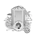 An air conditioner unit surrounded by tropical beach elements tattoo design idea