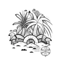An air conditioner unit surrounded by tropical beach elements tattoo design idea