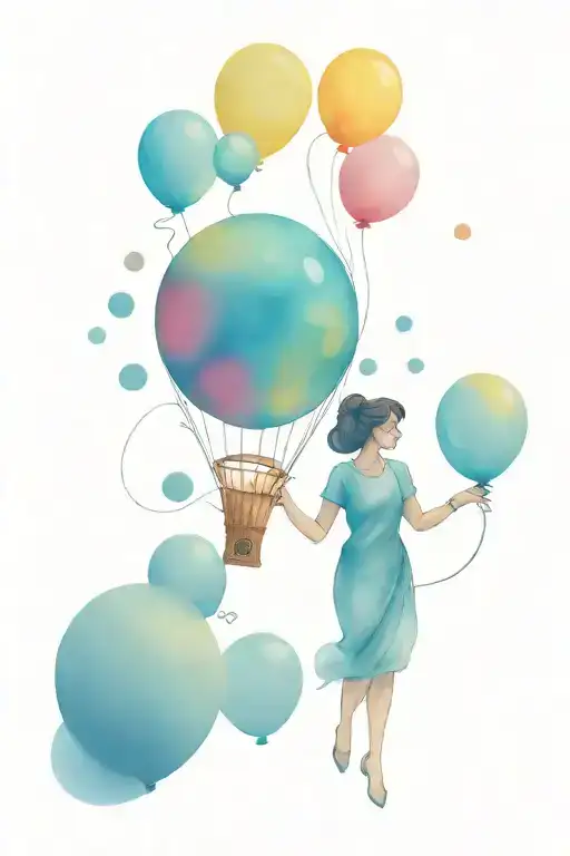 astronaout with 4 balloons, the balloons are planets. Venus in the background tattoo design idea