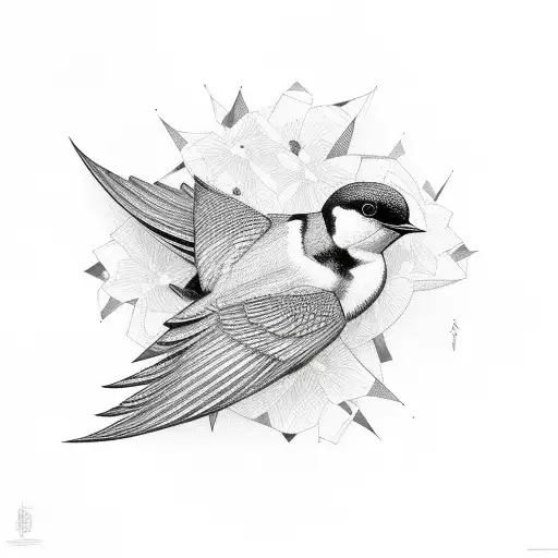 Swallow Bird with geometric and flowers tattoo design idea