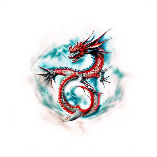 Dragon, abstract, red and black tattoo design idea