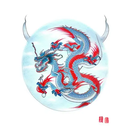 Dragon, abstract, red and black tattoo design idea