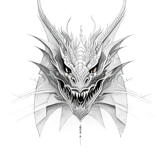 Dragon, abstract lines, red and black tattoo design idea