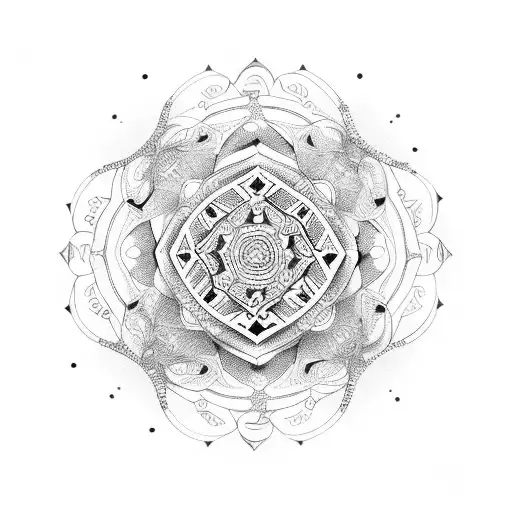 An intricate mandala with a silhouette of a lawyer in the center tattoo design idea