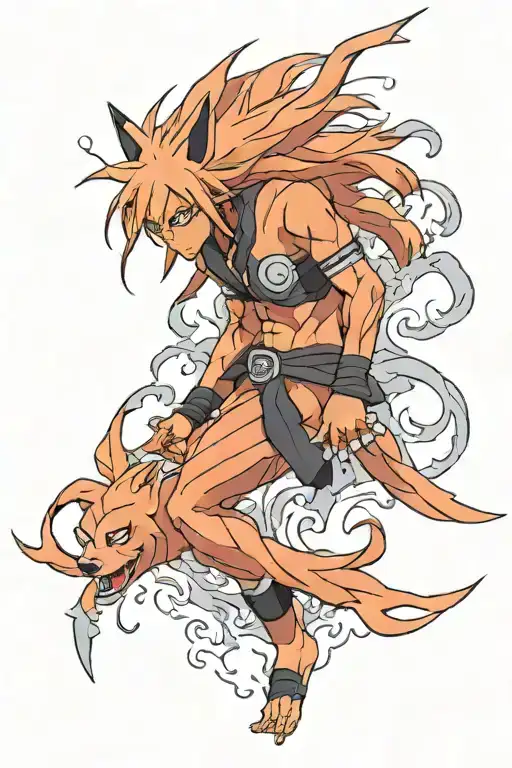 a kurama of naruto's anime in barion mode tattoo design idea